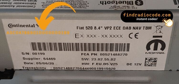 Fiat Talento radio serial number label location